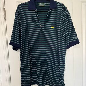 Masters Navy and Green Striped Polo Shirt